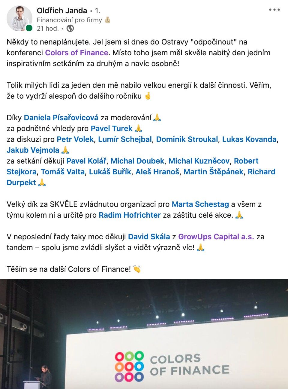 reakce na konferenci Colors of Finance