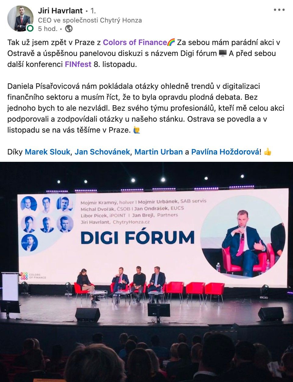 reakce na konferenci Colors of Finance